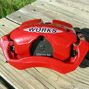 R53 JCW Caliper, Pads, and Pad Carrier