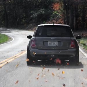 Using my Mini to dust the leafs off the road
