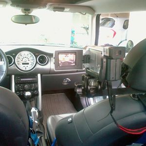 As seen from the boot. With my particular video camera, I get decent coverage of the front window and the speedo.