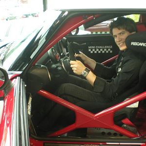 Sideways in the Challenge car