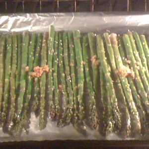 Asparagus + Garlic + Salt + Pepper + Olive Oil