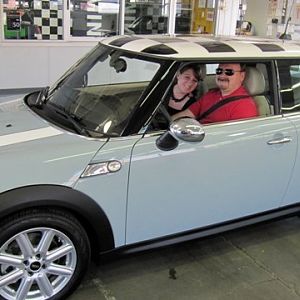 Leaving the delivery bay of MINI of STL...Motoring day 1!
