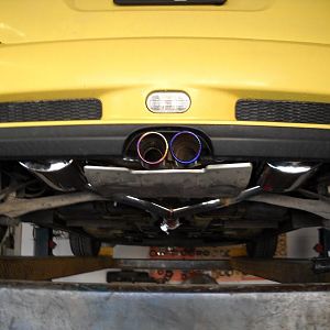 043 The Mufflers don't have any rolled and crimped edges, all Tig welded and pollished with 3" Titanium tips, about 30 lb. lighter than stock exhaust.