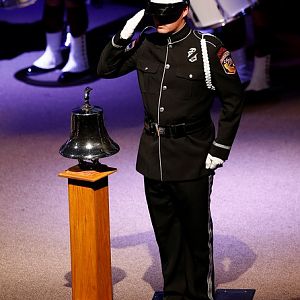 Our son Bobby saluting the Hunt family, after ringing the CAL FIRE memorial bell, at the services for our fallen Tanker 81 pilot Craig Hunt - October