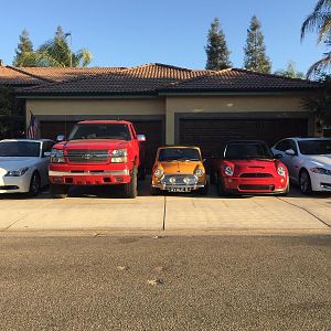 Decided to get a shot of all five rides today before the Beemer goes to its new home in my Son's garage.